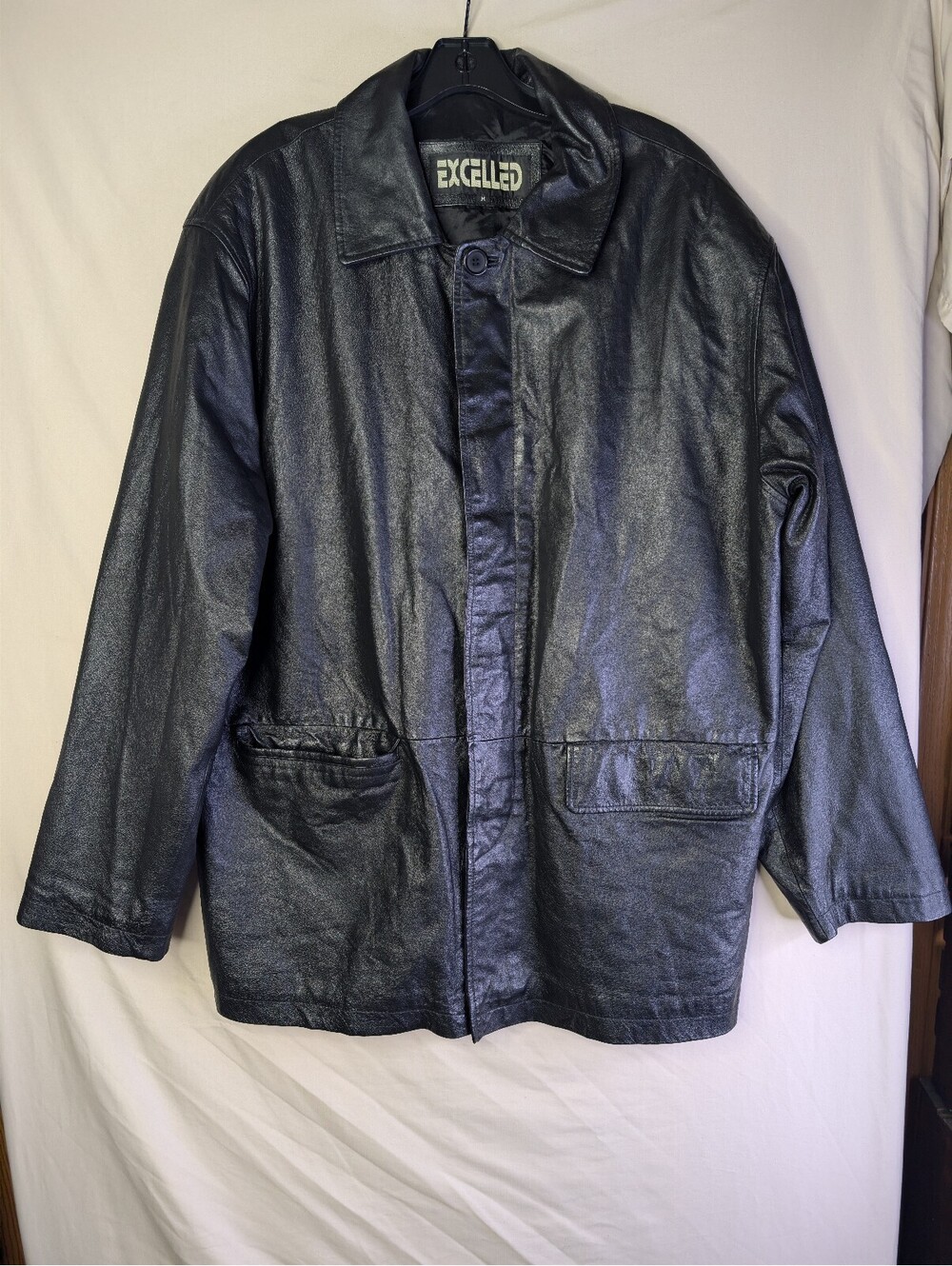 Excelled Black Leather Jacket with Polyester Lining
